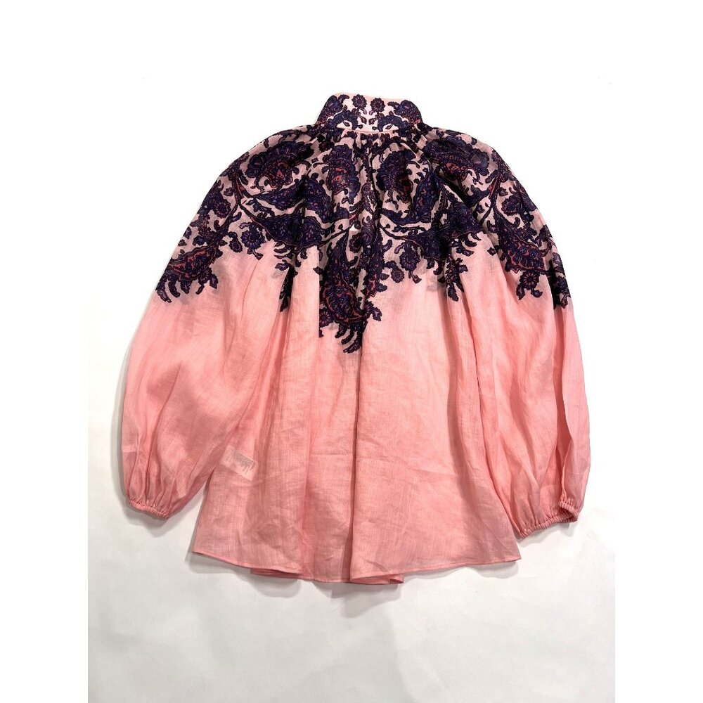 Zimmermann Ramie Tiggy Billow Blouse in Pink - Picture 3 of 5